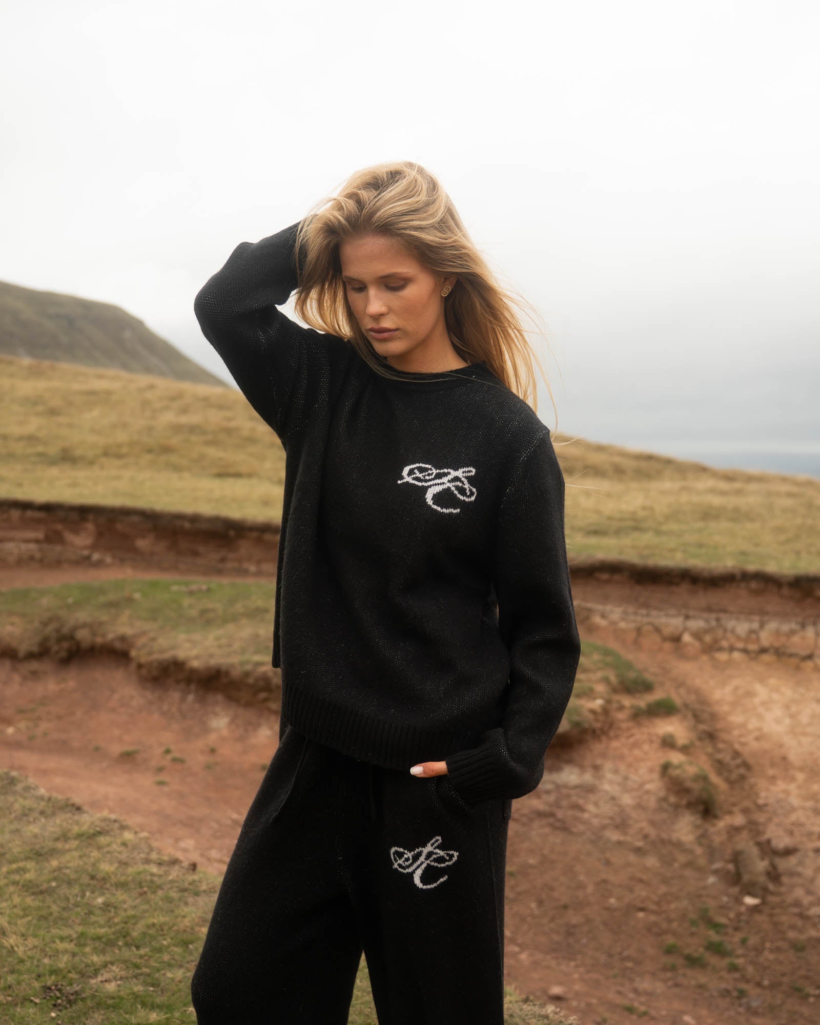 Jacquard Knitted Wool Sweater Black